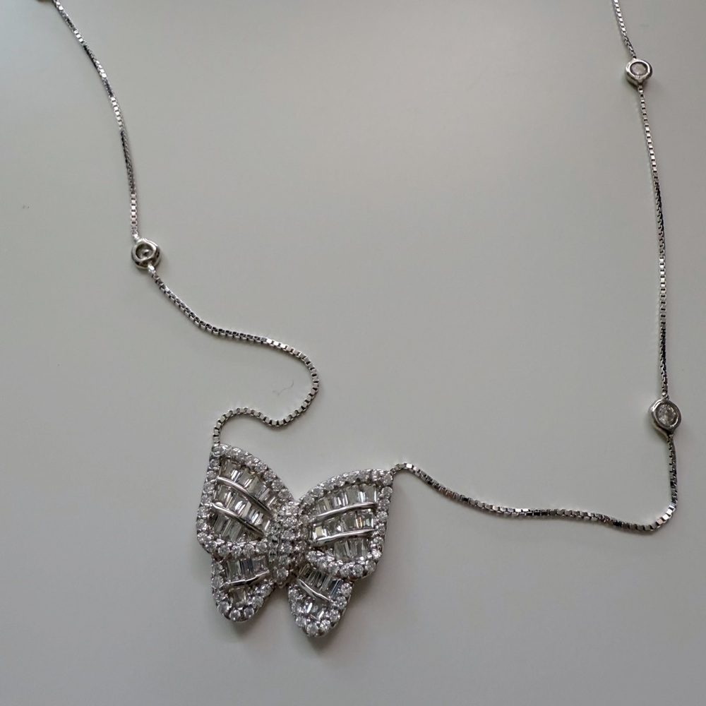 Brand New Cate D’ Argent sterling silver cubic zirconia butterfly necklace 20”
